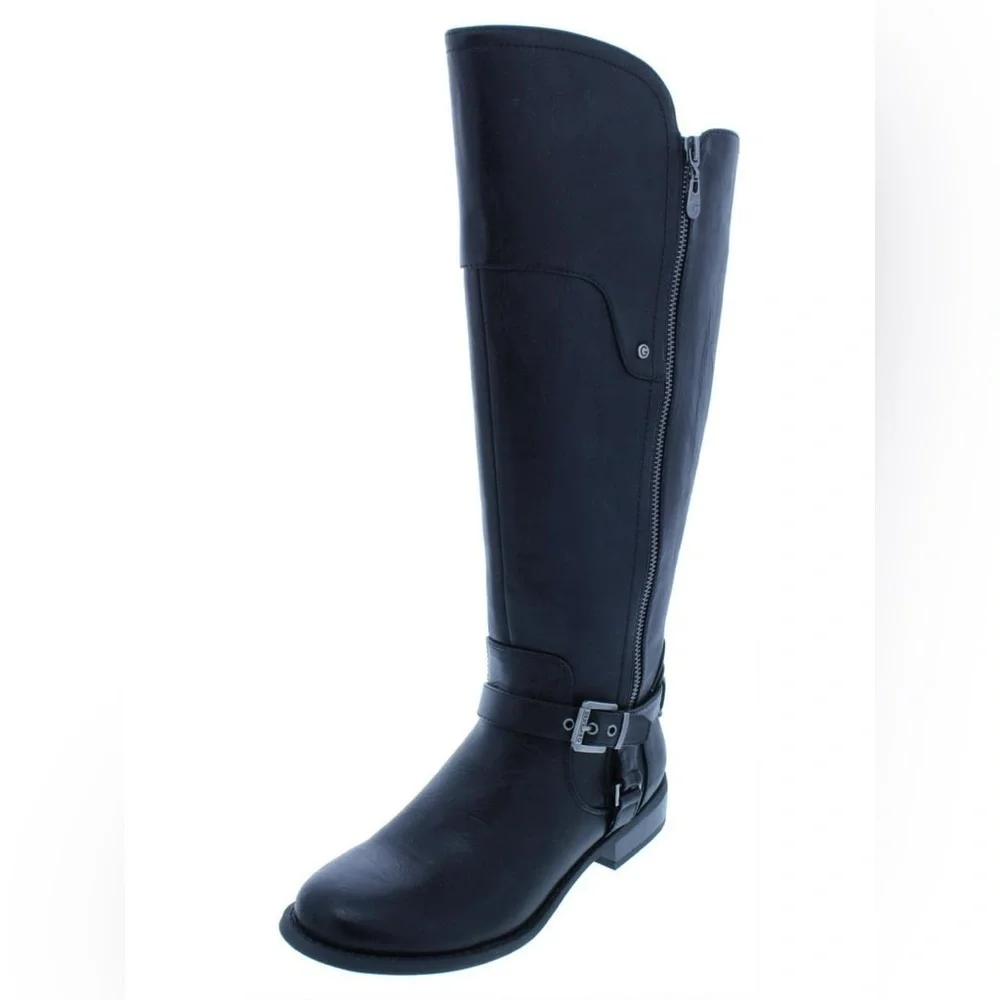 G by Guess Size 51/2 Black Womens Harson Faux Leather Riding Over-The-Knee Boots